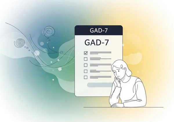 A person contemplating while taking an anxiety screening test.