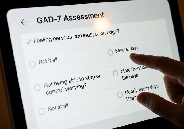 Screen showing GAD-7 anxiety self-assessment questionnaire