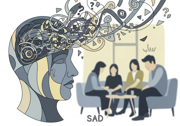 Abstract representation of GAD worries and SAD discomfort.