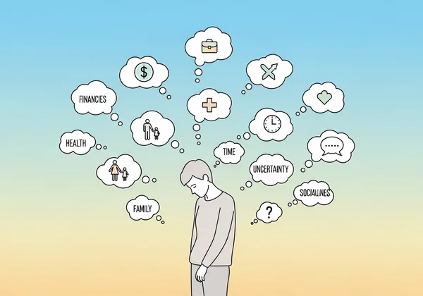 Person feeling overwhelmed by diverse, persistent worries.