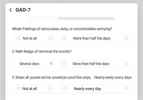 Screenshot of the GAD-7 anxiety questionnaire on a digital screen