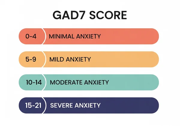แผนภูมิแสดงช่วงคะแนน GAD7 สำหรับระดับความวิตกกังวล